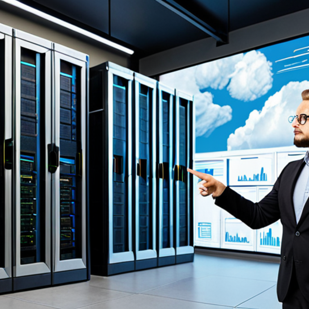 Cloud Migration Concept**
"A professional IT specialist, fully clothed in modest business attire, confidently pointing at a diagram illustrating the migration of servers from a traditional data center to a cloud infrastructure. The background shows both a physical server room and a modern cloud data center interface. Safe for work, appropriate content, perfect anatomy, natural proportions, professional, family-friendly, high quality."
**