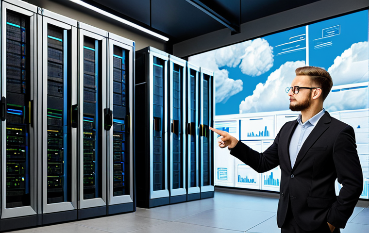 Cloud Migration Concept**
"A professional IT specialist, fully clothed in modest business attire, confidently pointing at a diagram illustrating the migration of servers from a traditional data center to a cloud infrastructure. The background shows both a physical server room and a modern cloud data center interface. Safe for work, appropriate content, perfect anatomy, natural proportions, professional, family-friendly, high quality."
**